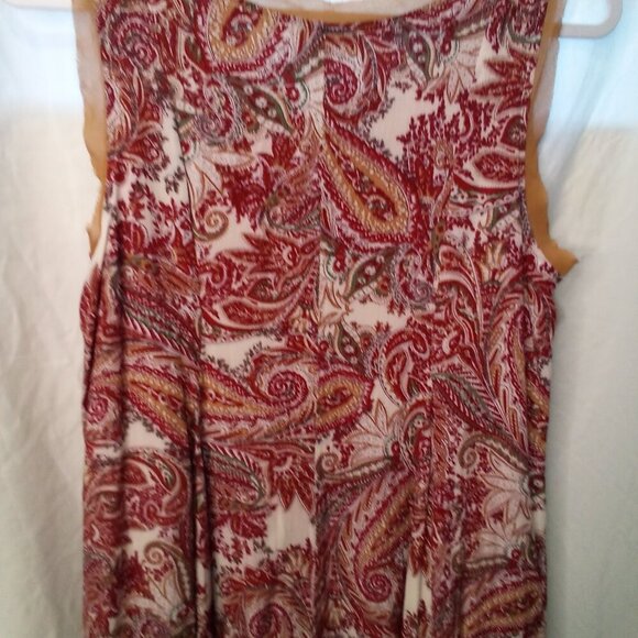 Entro Dress Women M Sleeveless Asymmetrical Hem Paisley Print Flowing Red Brown - Picture 14 of 15